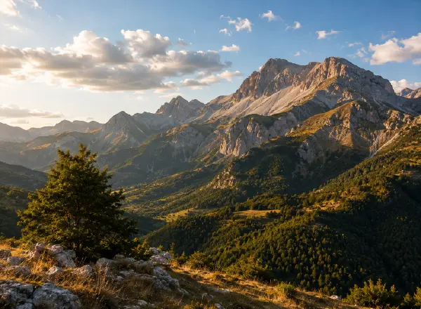 Paesaggio montano del Parco Nazionale del Pollino al tramonto