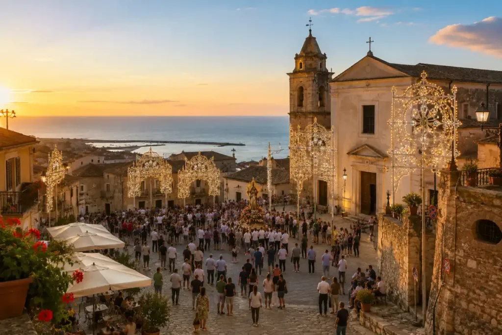 Famiglia che passeggia sulla spiaggia di Cariati al tramonto durante una vacanza in Calabria